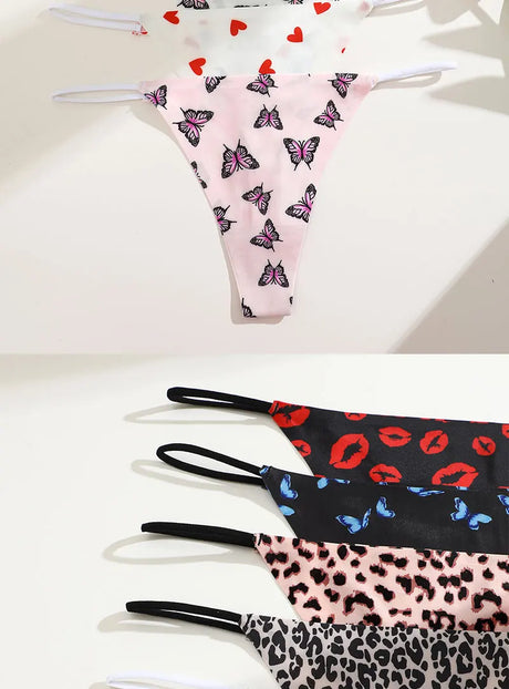 FINETOO 4PCS Seamless Thong Women Thin Strap Low Waist High Flexibility Panties Sexy Underwear Ladies Briefs T-back Comfortable