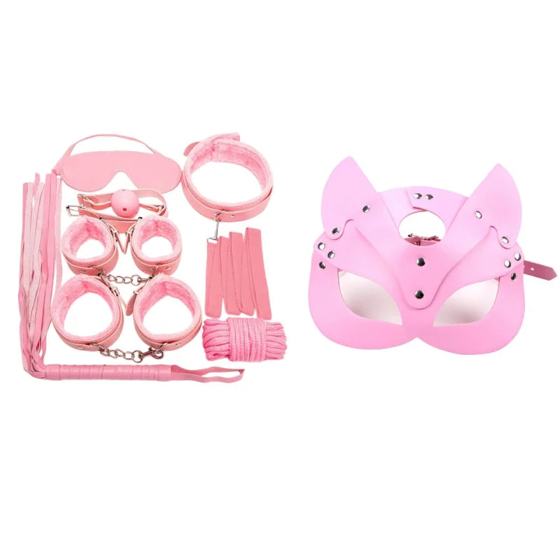 Full Face Mask PU Leather Cat with Binding Straps Set for Couple Sexy Head Cover Product Interest