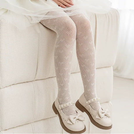 Lolita Girls Vertical Stripe Lace Mesh Pantyhose Cozy Wear Resistant Elastic Knit Elegant Sweet Princess Leggings