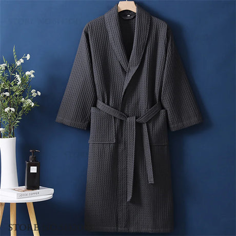 100% Cotton Couple Robe Waffle Bathrobe Gown Kimono Yukata Home Clothes Casual Women Sleepwar Nightwear Spring Summer Loungewear
