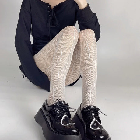 New Goth Lolita Cosplay JK Girls Tights Women Sexy Retro Gothic Kawaii Cross Print Club Stockings Nylon Socks Fishnet Pantyhose