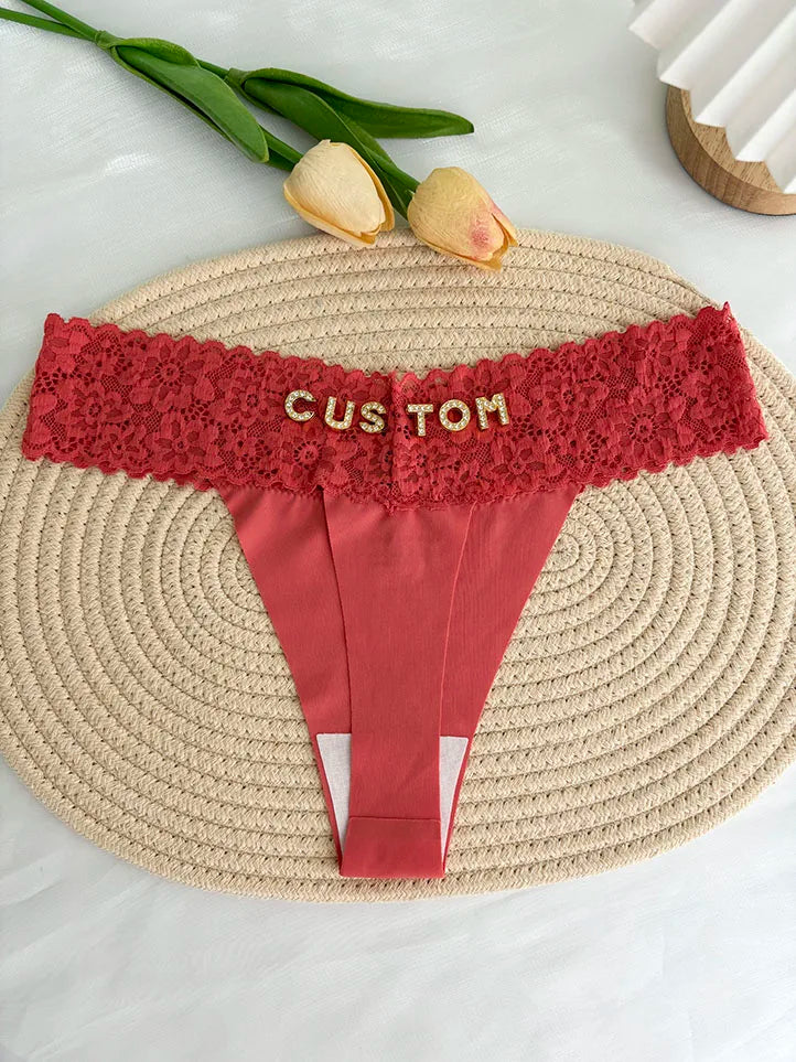 Custom Thong Crystal Letter Name G-string Women Ice Silk Panties Skin Effect Panty Seamless Knickers Girlfriend Anniversary Gift
