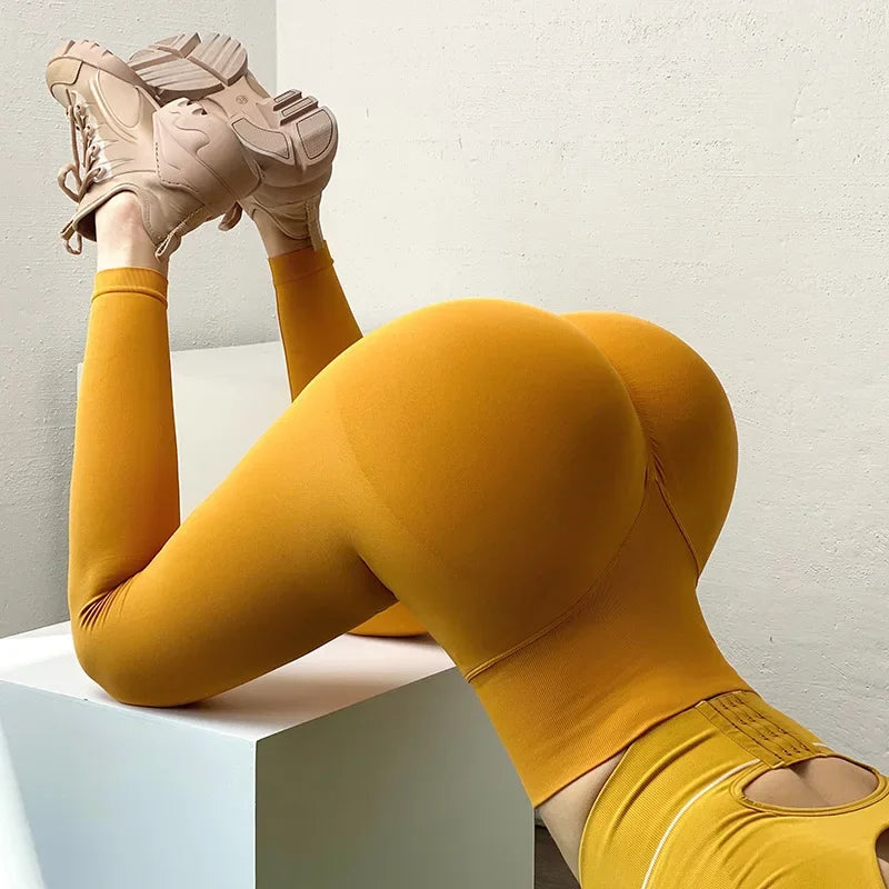 Seamless Knitted Leggings Women High Waist Sports Pants High Elastic Gym Workout Running Leggings Sexy Hip Liftting Leggings