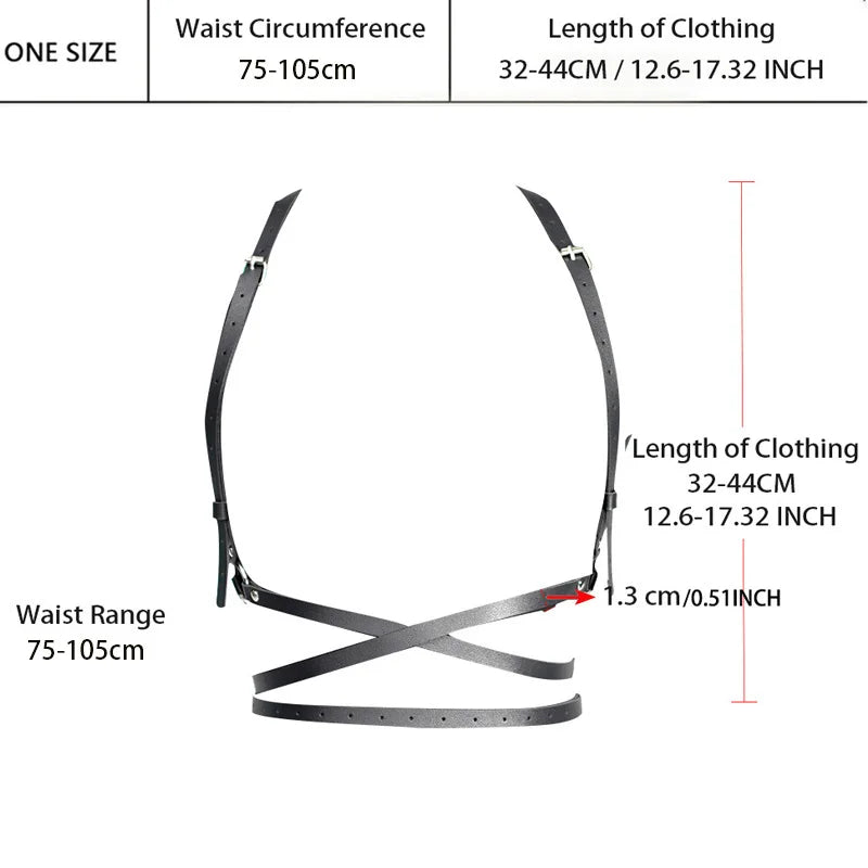 Women Fashion Harness Pu Leather Studded Decor Harness Adjustable Harness Belt Gothic Harness Bondage Lingerie Chest Harness