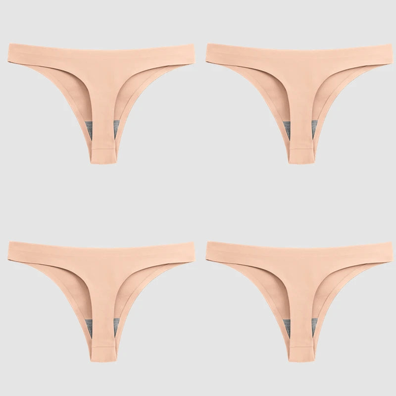 WarmSteps 4PCS/Set Sexy Women Panties Silk Satin Female Thongs Lingerie Soft Cozy Underwear Hot G-Strings Seamless Sports T-Back