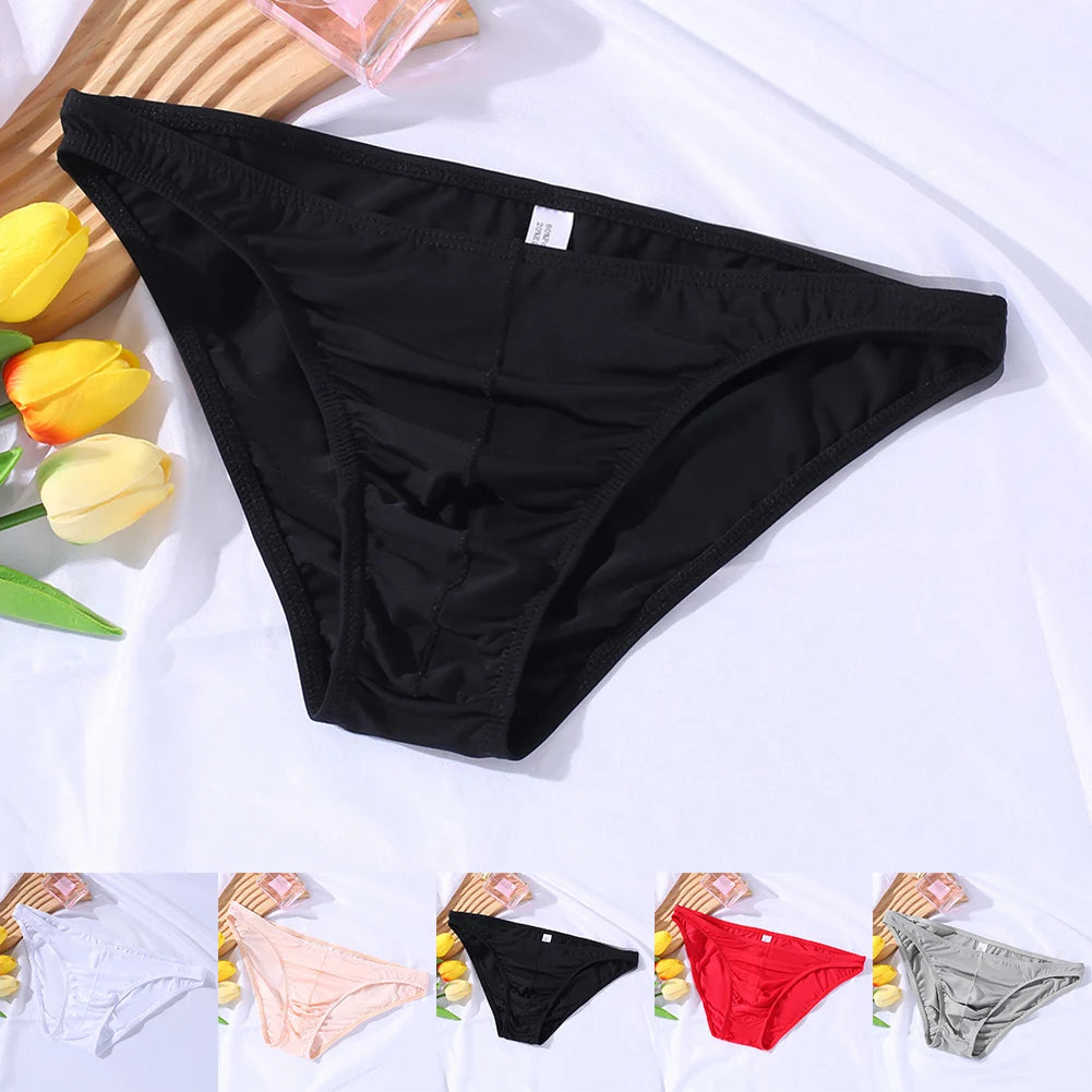 Breathable Underwear 2XL Mens Ice Silk Briefs Hotel Use Medium Stretch Polyester Fabric Solid Pattern Daily Use