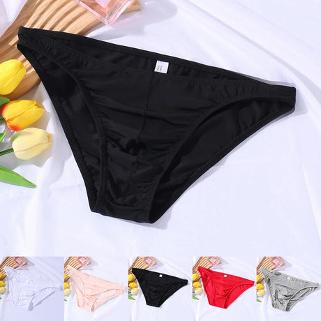 Breathable Underwear 2XL Mens Ice Silk Briefs Hotel Use Medium Stretch Polyester Fabric Solid Pattern Daily Use