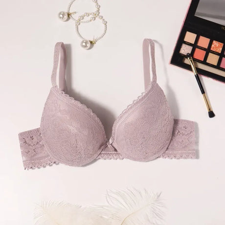 Beauwear 75 80 85 B C Cup Women's 3/4 Cup Plunge Bras Sexy Lace Solid Color Thin Mold Cup Bra Unlined Underwire Bralette