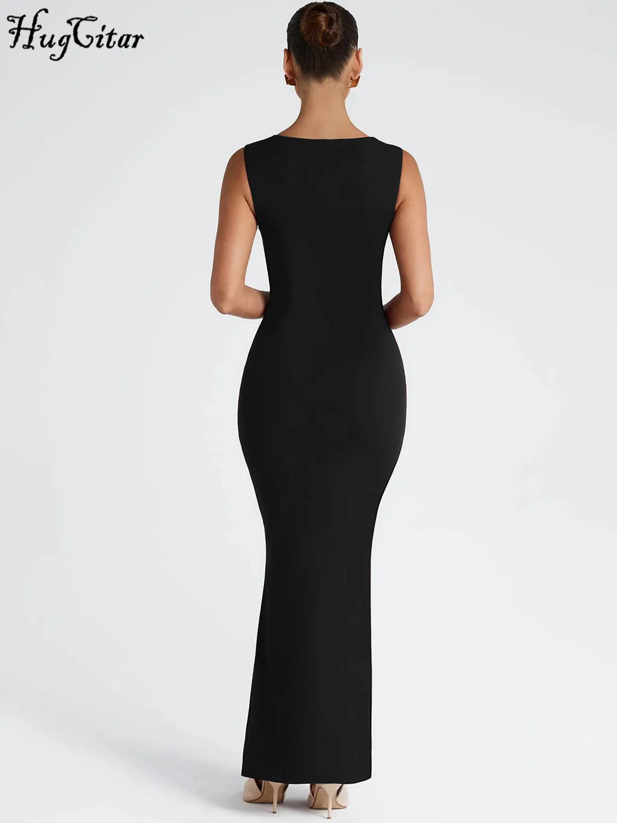 Hugcitar Women Elegant Solid Square Collar Straps Sexy Bodycon Maxi Prom Dress Summer Women Y2K Clothes Evening Party Birthday