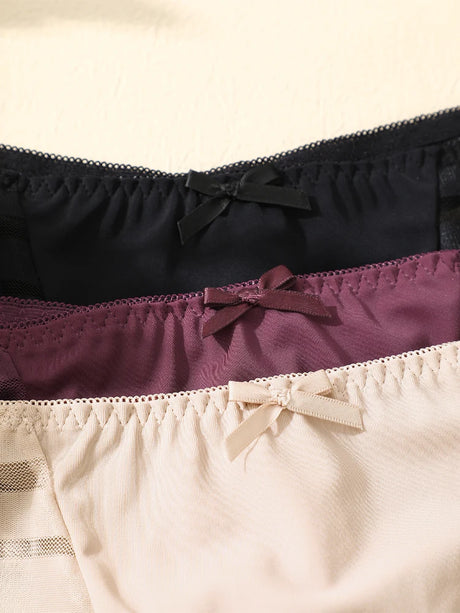 FINETOO 3pcs Women's Lace Hollow Out Underwear Sexy Breathable Low-Waist Thongs Female Comfort Stretchy Lingerie Bikini Panties