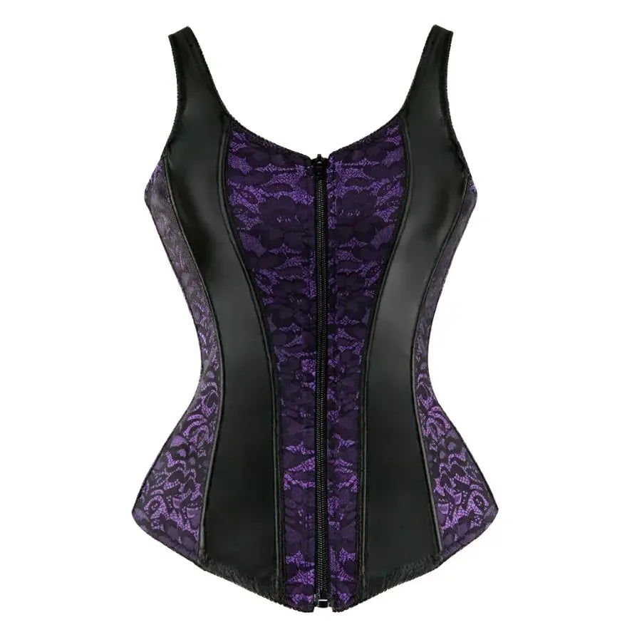 Gothic Corset Top With Straps Sexy Floral Zipper Brocade Overbust Lingerie Burlesque Body Shaper Lace Up Bustier Plus Size