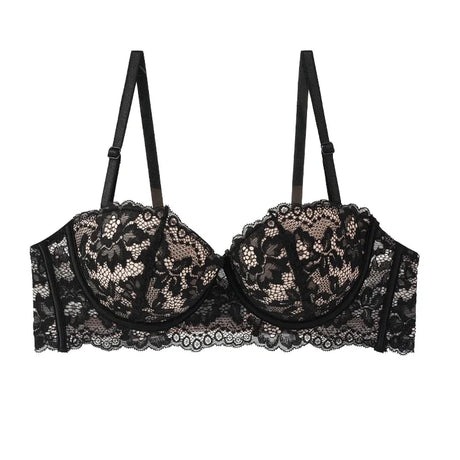 Black Lace Bra Women Small Chests Gathering Bralette Removable Shoulder Strap Soft Steel Ring Bras Wedding Party Dress Underwear