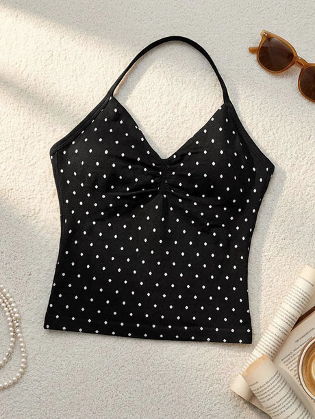 Polka Dot Yoga Set Halter Sports Bra High Waist Booty Shorts Push Up Gym Outfit for Running Fitness