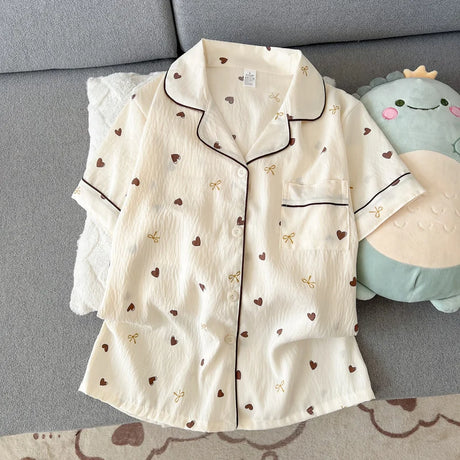 2 Summer Short-Sleeve Cloud Cotton Pajama Set for Women, Comfortable and Trendy, Shorts Suitable for Wearing Outside, Home Wear