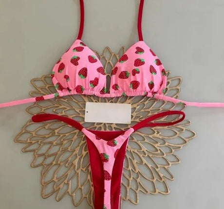 Print Sexy Bikini Sets Halter Lace-up Tops Thongs Beach Style Bathing Suit Y2k Swimsuits Women Beachwear Купальник Женский