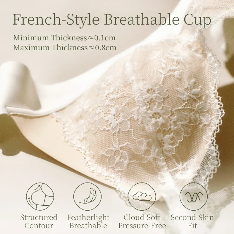 SUJIIN Sexy Wireless Lace Bras for Women Summer Push Up Plunge Deep V Small Chest Bra Lady French Breathable Lingeries MX326