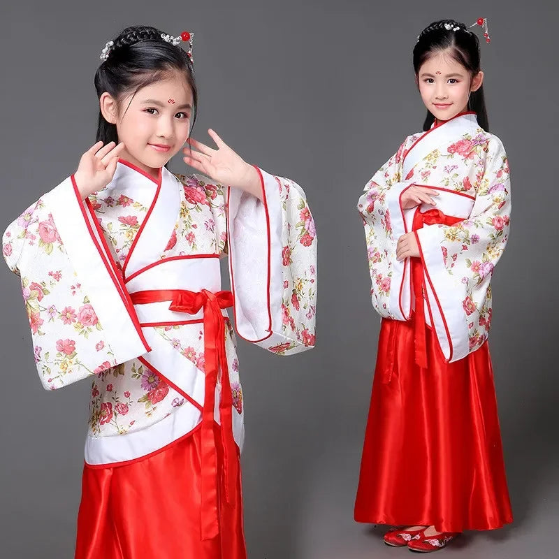 chinese Folk Dance new year clothes traditional hanfu for girls kids dragon dress ancient Stage Carnival costume Clothing skirt