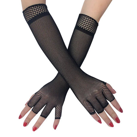 Sexy Elastic Mesh Gloves With Colored Flash Diamonds Bungee Stage Performance Hollow Fishing Net Punk Hiphop Women's Gloves R51