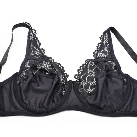 Womens Bra Sexy Lingerie Plus Size Bras Floral Lace Underwire Brassiere BH Tops Perspective Female Underwear B C D E F Cup