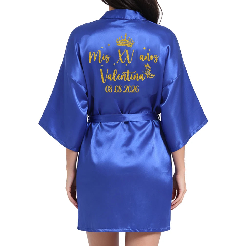 Customized Logo Wedding Date Name Bathrobe Faux Silk Bridal Robe Bride Bridesmaid Wedding Robes Woman Bachelorette Preparewear