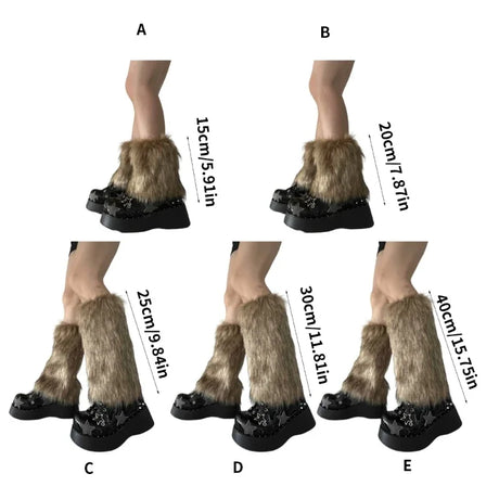 New Y2k Faux Fur Leg Warmers Spicy Girl Harajuku Winter Warm Furry Boots Cover Socks Jk Vintage Hiphop Cosplay Socks Accessories