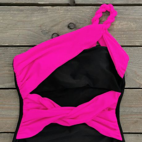 Sexy One Piece Swimsuit One Shoulder Solid Cut Out Monokini Pattern Women's Swimwear Slimming Bodysuit Women Beachwear 2022