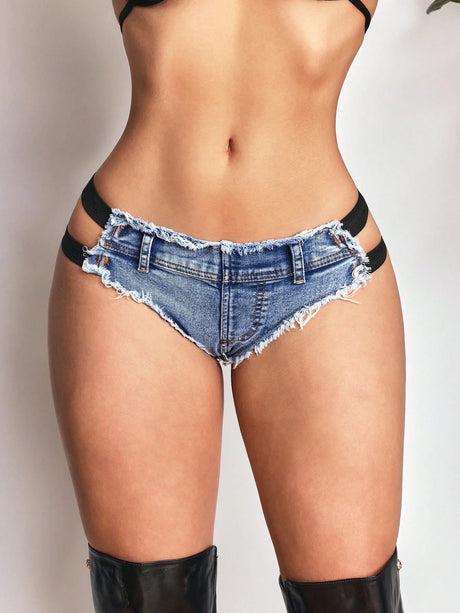 Summer Elastic Spice Girls Sexy Ultra Low Waist Bangage Skinny Women's Denim Shorts