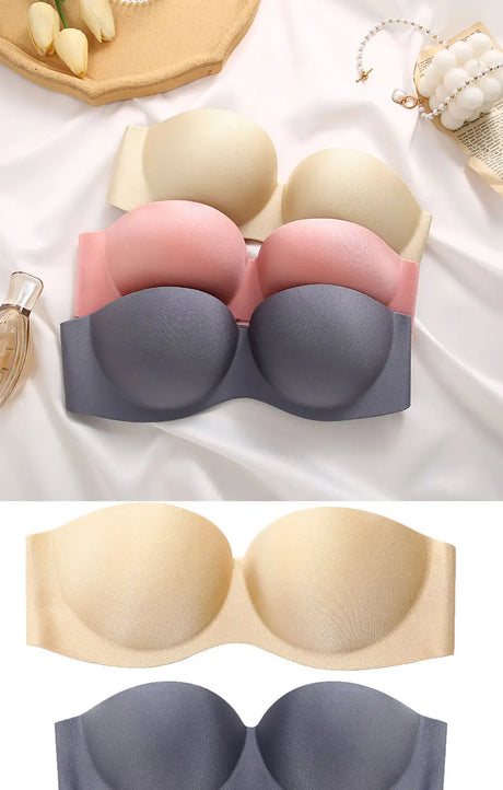 FINETOO 2Pcs Women Invisible Bras Front Closure Bra Sexy Push Up Bra Female Brassiere Strapless Seamless Backless Bralette