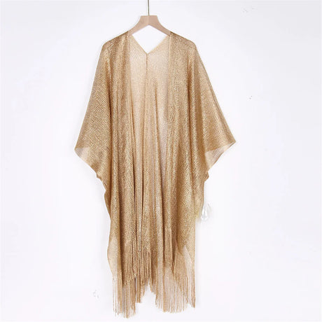 Swimsuit Cover-ups Fashion Tassel Gold Bikini Beach Cover Up Sexy Beach Dress Tunics for Women Summer Wear See Through