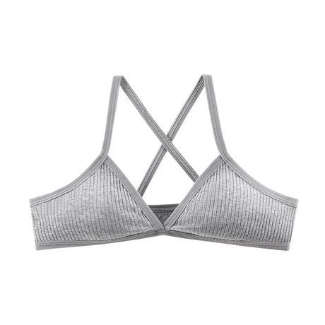 2Pcs/Set Ribbed Cross Back Triangle Bralette Set Women Spaghetti Strap Breathable Daily Bra Wireless Casual Daily Lingerie S-L