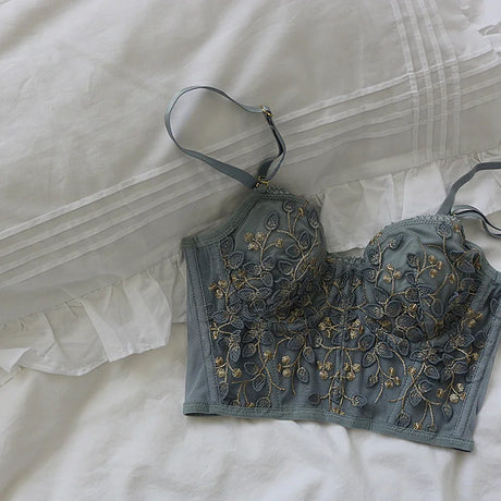 Three-Dimensional Embroidered Bra Sexy Lace Fish Bone Corset Widened Breasted With Steel Ring 2/1 Half Cup Bralette Underwear