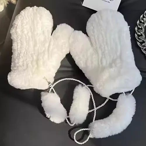 Hot Sale Women's 100% Natural Rabbit Fur Winter Gloves Warm Knit Thick Thermal Mittens Soft Real Fur Outdoor Cold Weather Glove