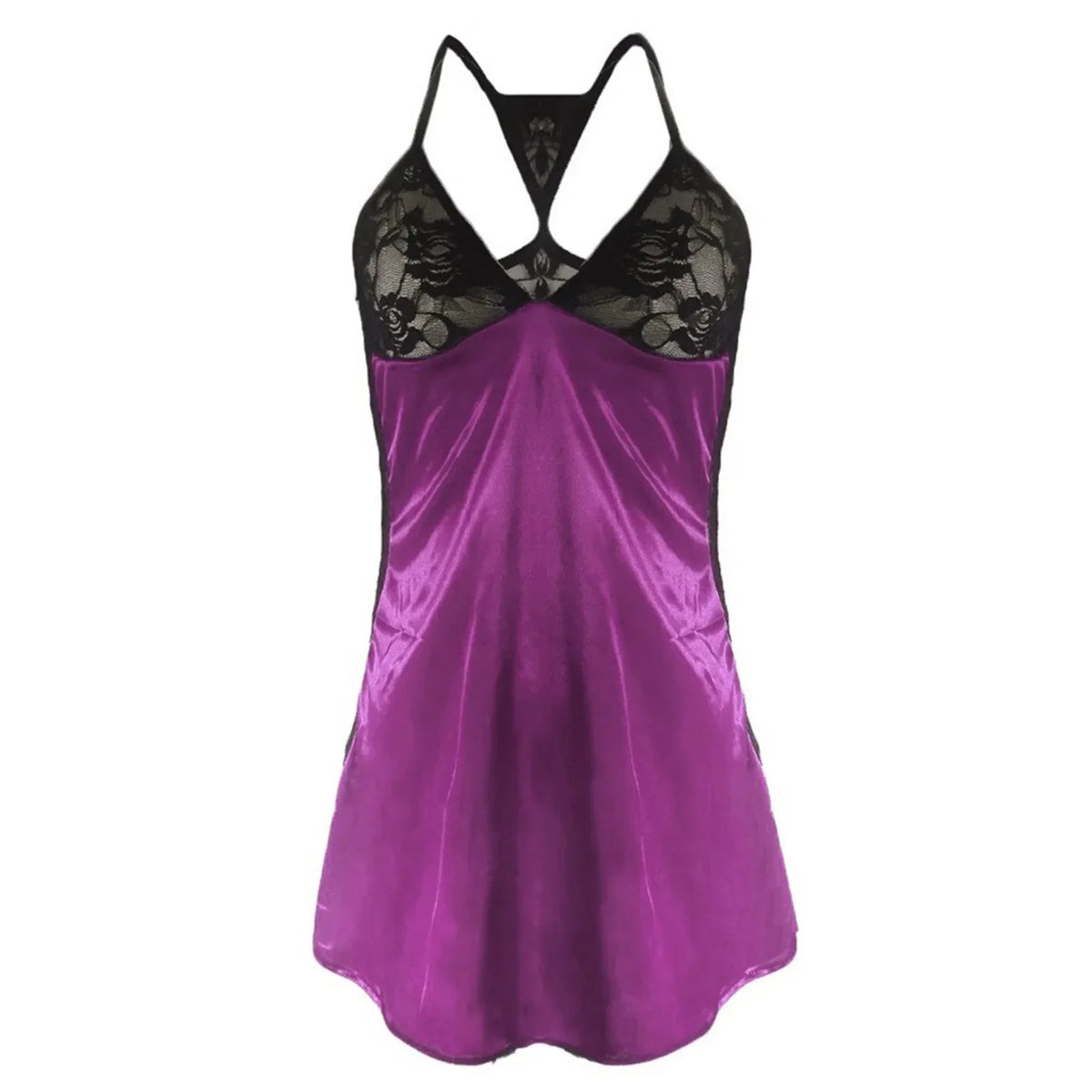 Womens Sexy V-neck Night Mini Dress Summer Fashion Lingerie Slip Sheer Lace Solid Patchwork Sling Sexy Backside Nightdress