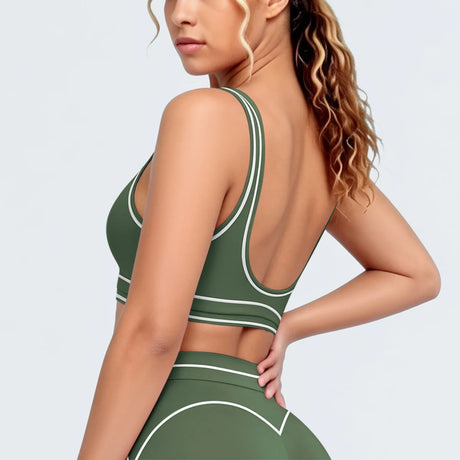 Women's Yoga Bra Vest Fitness Tank Running Workout Gym Top Push Up Padded Soft Slim Contrast Piping Racerback Sports Underwear