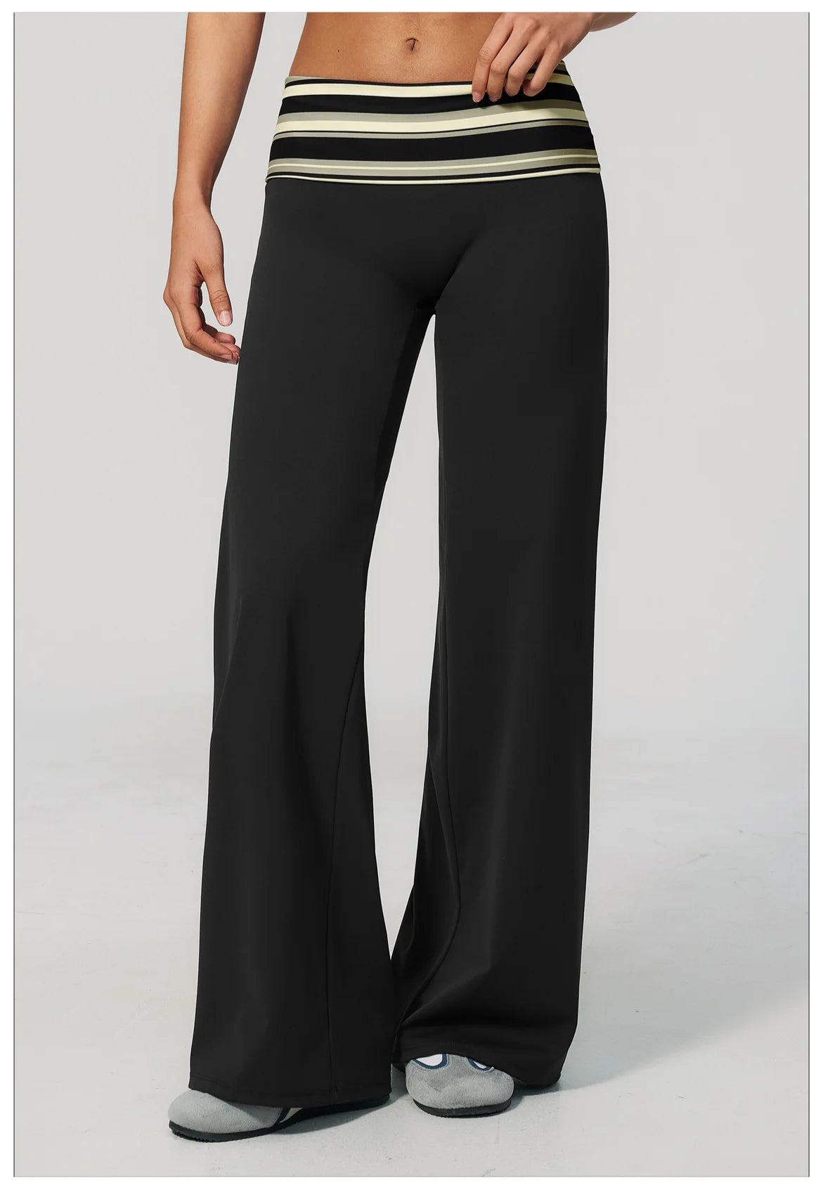 Fashion Polka Dot And Striped Wide Leg Pants For Women Fold Over Waist Bell-bottoms Flare Yoga Pants Push Up Workout Leggings