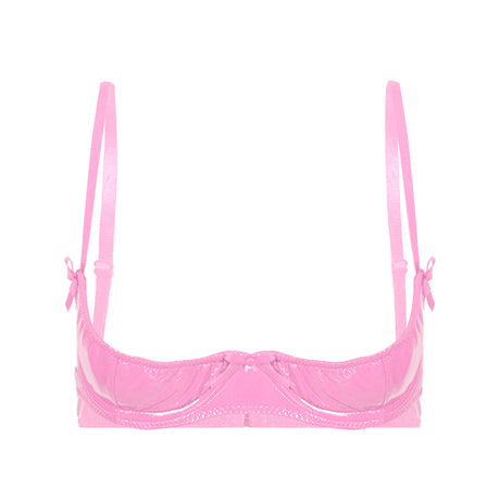 Womens Lingerie Open Breast Bras Wet Look Patent Leather Sexy Open Chest Quarter Cup Brassier Strappy Underwired Bra Underwear