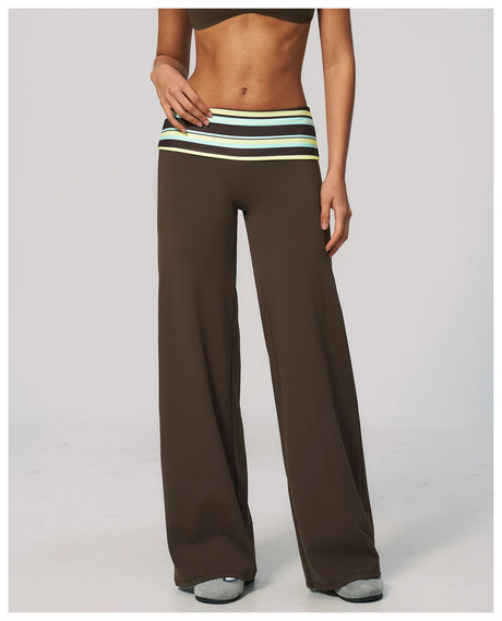 Fashion Polka Dot And Striped Wide Leg Pants For Women Fold Over Waist Bell-bottoms Flare Yoga Pants Push Up Workout Leggings