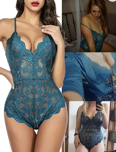 Sexy Plus Size Lingerie Suspenders Multi-color Dark V Transparent Lace Onesie Lace Bodysuit Porno Costume Sexy Women Open