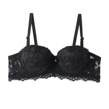 Women's Push Up Half Cup Bras French Lace Floral Bralette Thicken Bottom Gathered Underwire 36-42 A/B Cup Small Chest Underwear