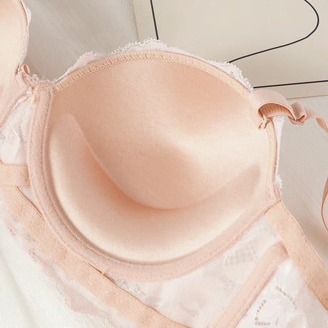 French Lace Half Cup Bra Women's Sexy Thin Top Thick Bottom Underwire Push Up Bra Comfortable Plus Size Bra Lingerie