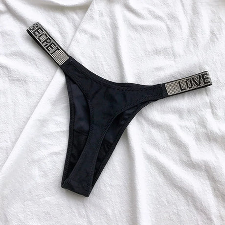 5Pcs Low Waist Sexy Panties Women Thongs Rhinestones Letter Diamonds G-string Sports Thong Shorts Briefs T-back Size S-XL