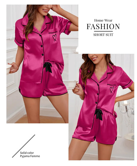 Luxury Satin Silk Women's Pajamas Set Short Sleeve Sleepwear Leisure Home Clothes Nightwear Comfortable Pyjamas for Women Pj Set