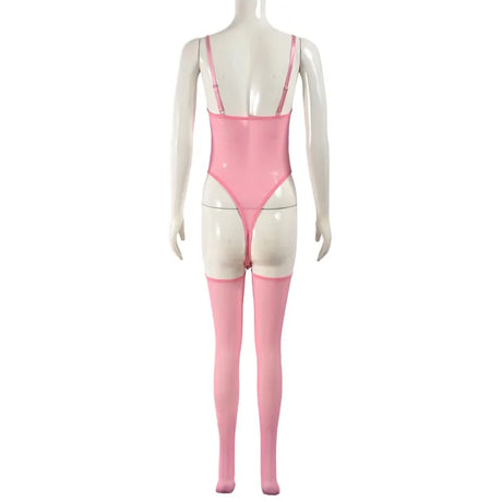 Toucheart Erotic Dress with Leg Socks Mesh See-through Patchwork Seductive Body Shaping Backless Women Intimate Hollow Dress Set