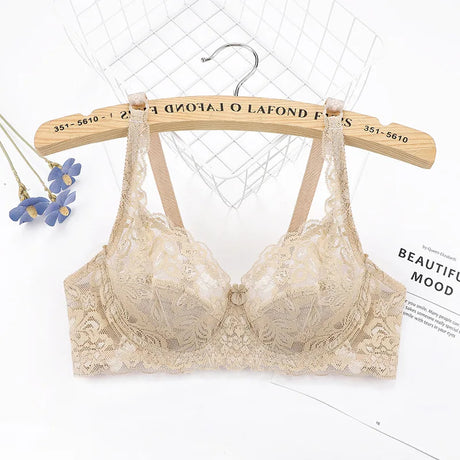 Plus Size Lace Ultra-thin Push Up Bra Women Sexy Hollow Out Lingerie Lady Lace Transparent Underwear Female Embroidery Solid Bra