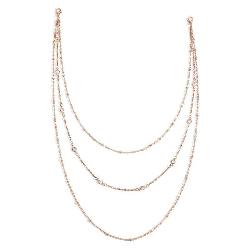 Simple Multilayer Rhinestone Back Chain Necklaces for Women Sexy Metal Shiny Crystal Bikini Waist Chain Body Chain Jewelry Gifts