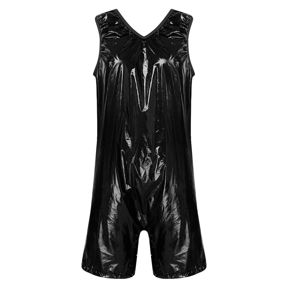 Women One Piece Adaptive Pajama Nightwear Shiny Metallic Sleeveless Buttoned Sleeveless Jumpsuit Waterproof Rompers Bodysuit
