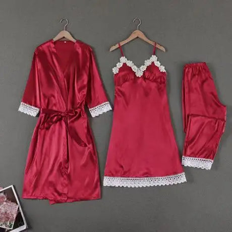 Sleepwear Sleep Suit Sexy Womens Lace Pajamas Sets V-Neck Satin Pijamas Intimate Lingerie Spring Nightwear Home Wear PJS