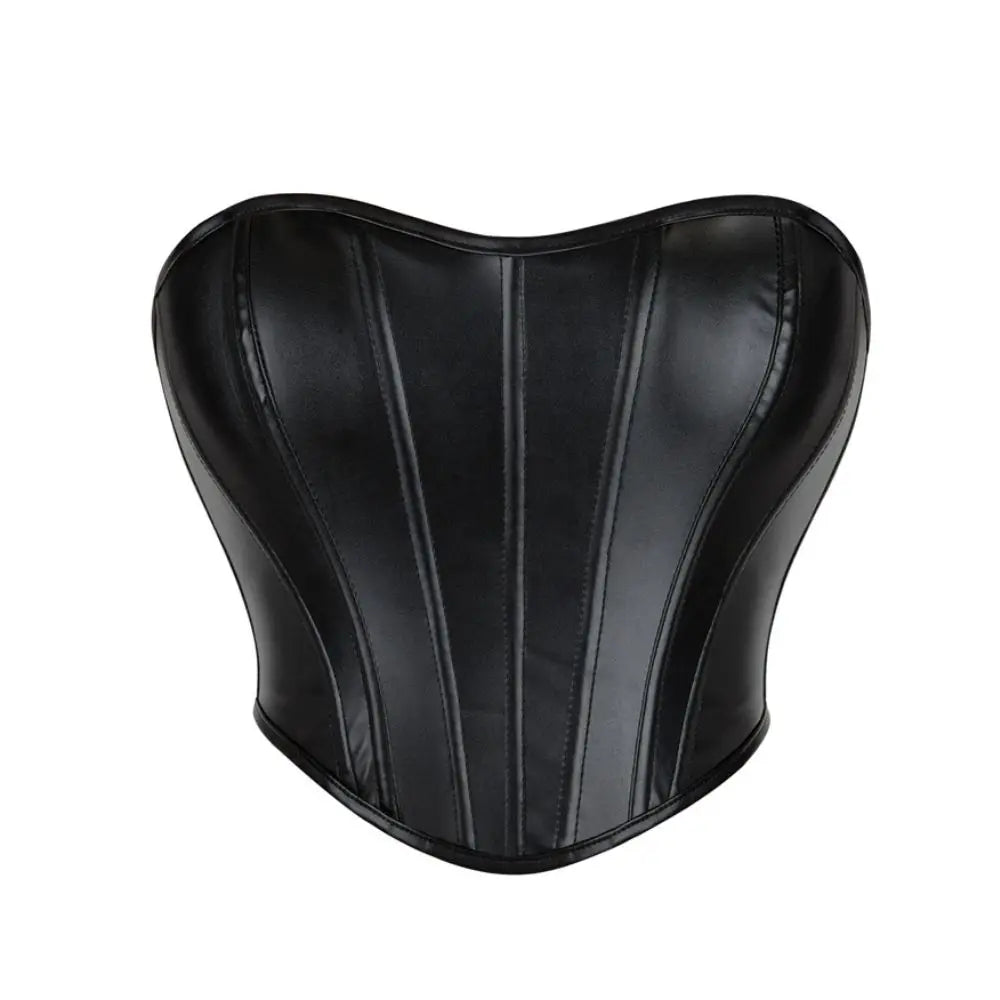 Women Faux Leather Strapless Corset Boned Back Lace Up Waist Cincher Gothic Party Club Night Out Wear