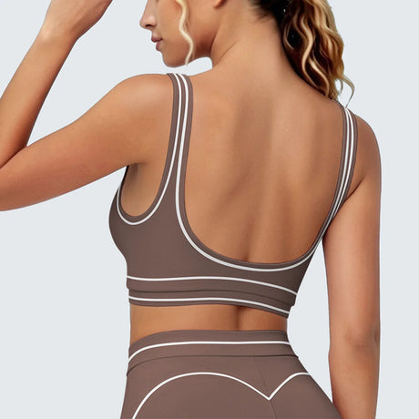 Women's Yoga Bra Vest Fitness Tank Running Workout Gym Top Push Up Padded Soft Slim Contrast Piping Racerback Sports Underwear