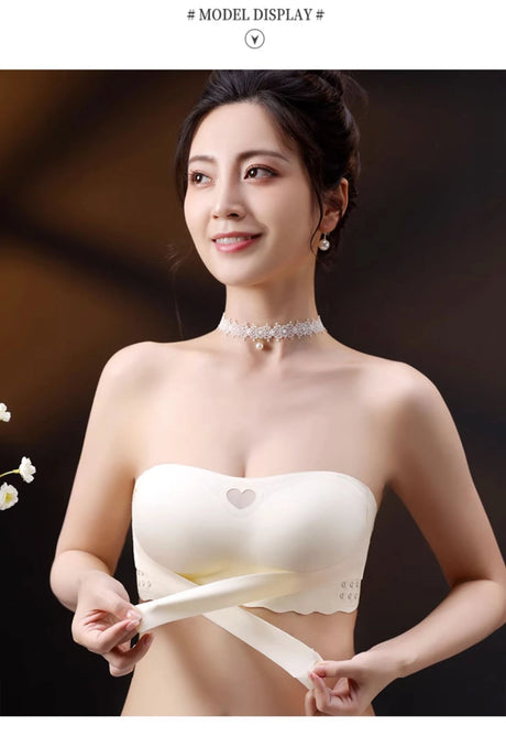 Women's Invisible Strapless Bra Front Buckle Design Anti-Slip Small Chest Gathering Markless All-match Beautiful Underwear